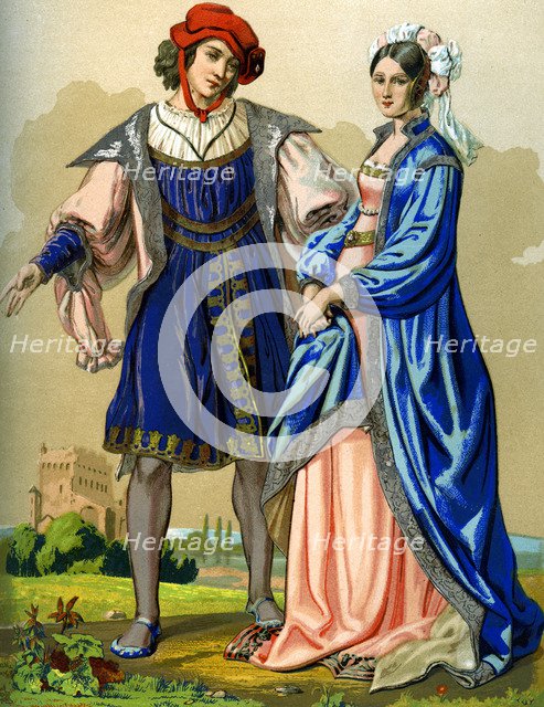 A noble French couple at the end of the 15th century (1849).Artist: Edward May