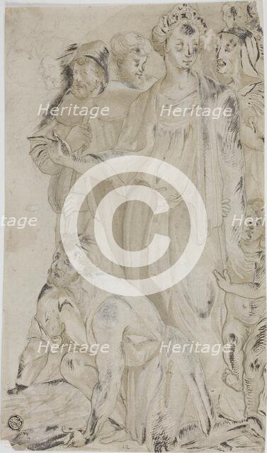 Woman and Nude Young Boy Surrounded by Figures, n.d. Creator: Unknown.