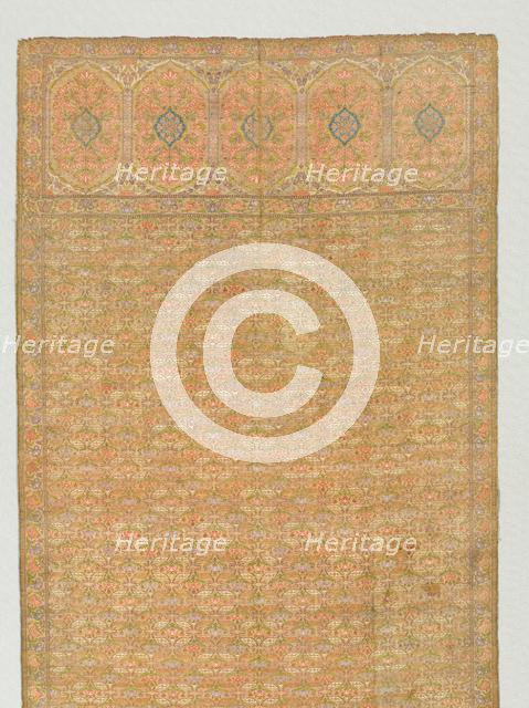 Sash with floral field and end panels on a gold ground, 1700s. Creator: Unknown.