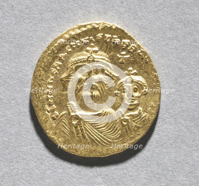 Solidus with Heraclius and his Son Heraclius Constantine (obverse), c. 616-625. Creator: Unknown.