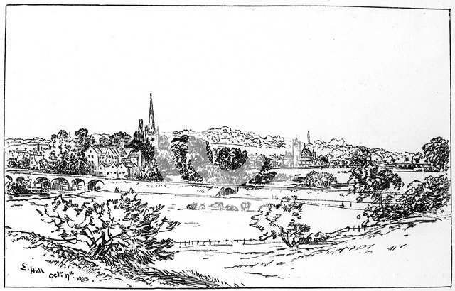 Stratford-upon-Avon, Warwickshire, as seen from the southeast, 1885.Artist: Edward Hull