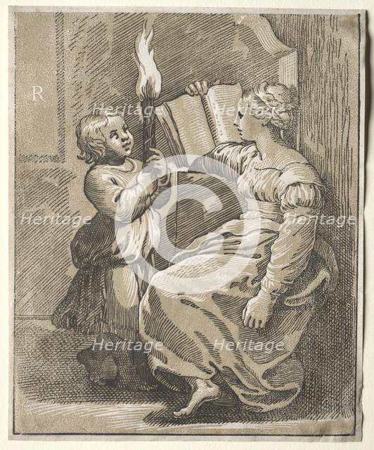 Sibyl Reading with a Child Holding a Torch, 1518-27. Creator: Ugo da Carpi (Italian, c. 1479-c. 1532).