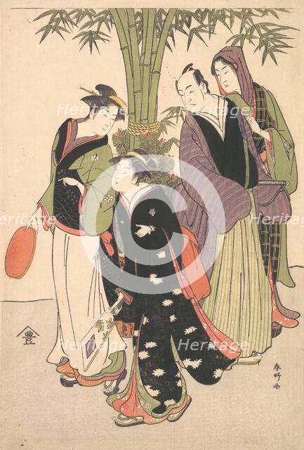 Kabuki Actors Segawa Kikunojo III and Ichikawa Monnosuke II and Two Courtesans Celebr..., ca. 1790s. Creator: Katsukawa Shunko.