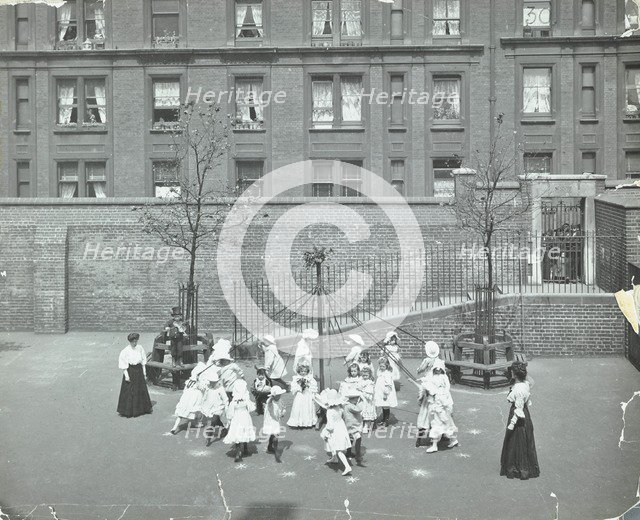 Dancing around the maypole, Hugh Myddelton School, Finsbury, London, 1906. Artist: Unknown.