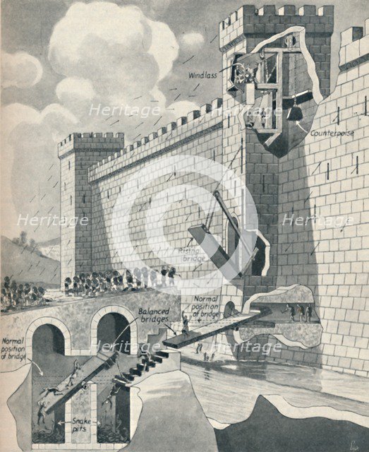 'Some Marvellous Methods by which the Medieval Castles Were Defended', c1934. Artist: Unknown.