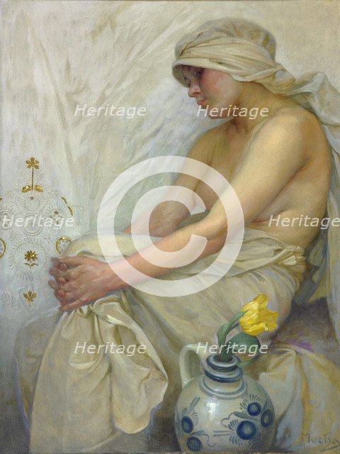 Sitting girl, c. 1914. Artist: Mucha, Alfons Marie (1860-1939)