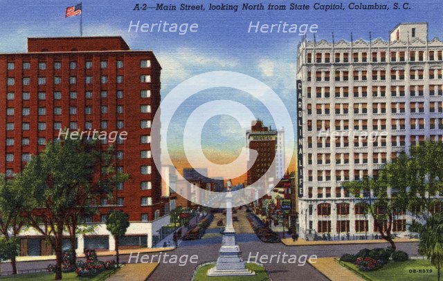 Main Street, looking north, Columbia, South Carolina, USA, 1940. Artist: Unknown