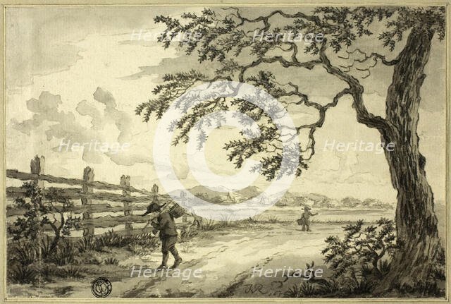 Figures with Baskets on Road, n.d. Creator: Unknown.