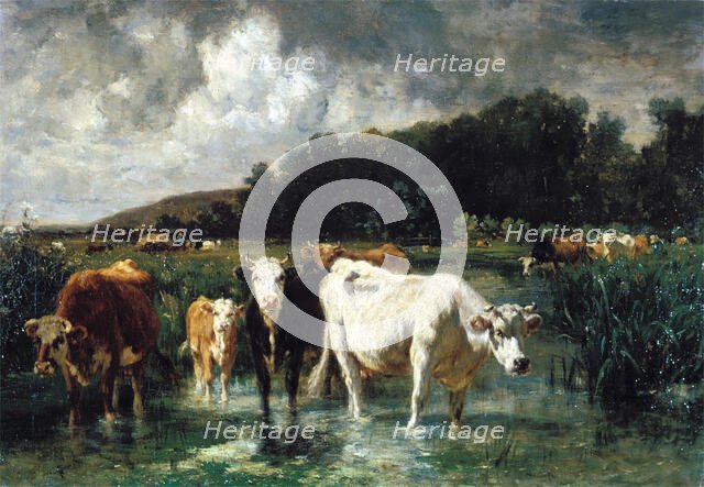Landscape with Cattle, c1850-1890. Creator: Emile van Marcke de Lummen.