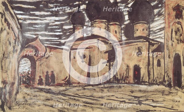 Stage design for the opera The Pskov Maiden by N. Rimsky-Korsakov, ca 1901. Creator: Golovin, Alexander Yakovlevich (1863-1930).