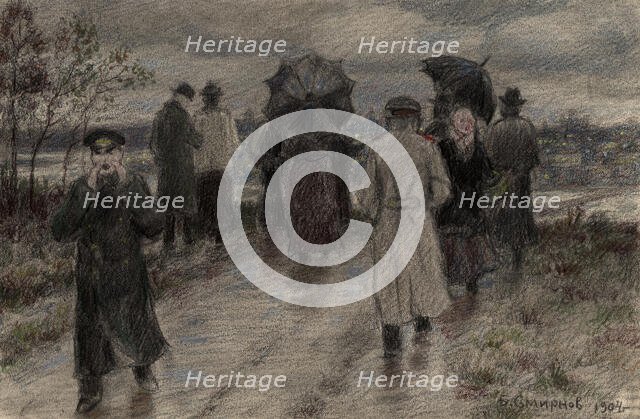 Returning from an Unsuccessful Picnic in the Taiga. Irkutsk, 1904. Creator: Boris Vasilievich Smirnov.