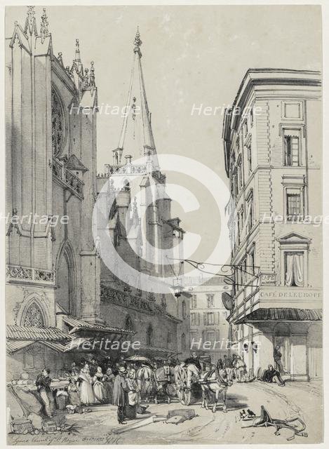 Sketches at Home and Abroad: Lyons Church of St. Hezier, October 1832, 1832. Creator: James Duffield Harding (British, 1798-1863).