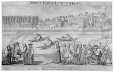 Bishops rowing on the River Thames, London, 1747. Artist: M Bavavinet