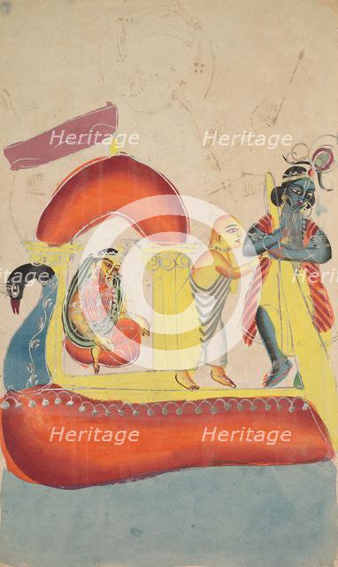 Krishna Ferrying Radha Across the Yamuna River, 1800s. Creator: Unknown.