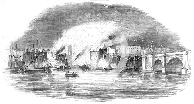The Great Fire near London Bridge, view of the fire from the river, 1843. Creator: Unknown.
