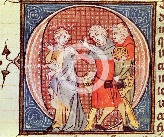 The Emperor Otto IV (1209-1218) was deposed by Pope Innocent III (1198 - 1216). Miniature in 'His…