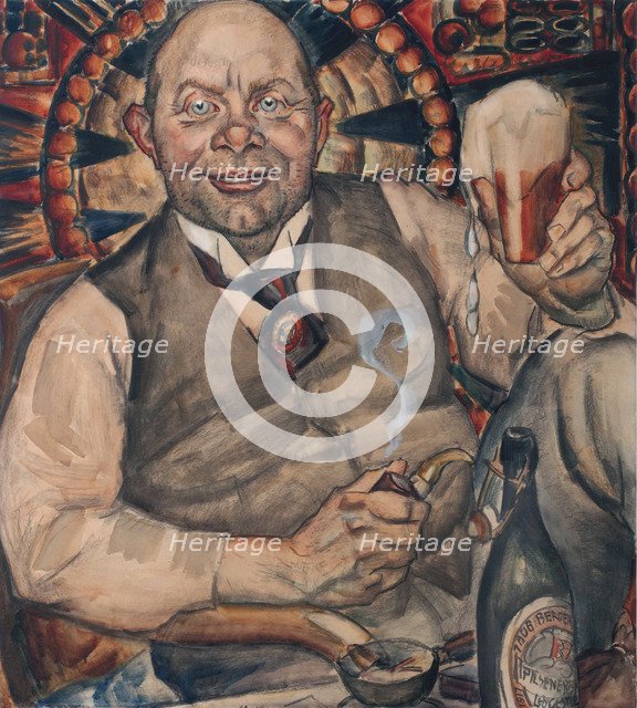 Piet Boendermaker with beer glass, 1917.