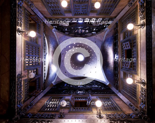 Perspective view of the lantern in the main hall of the Güell Palace, 1886-1890, designed by Anto…