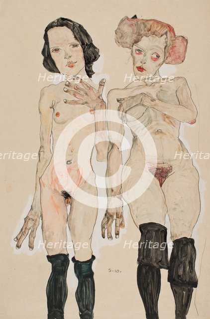 Two Naked Girls with Black Stockings, 1910.
