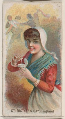 Saint Distaff's Day, England, from the Holidays series (N80) for Duke brand cigarettes, 1890., 1890. Creator: George S. Harris & Sons.