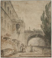 A Palace with an Arched Bridge (A Roman Villa), 1760. Creator: Hubert Robert (French, 1733-1808).