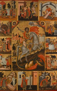 Saint George slaying the dragon and scenes from his life, between 1700 and 1750. Creator: Cretan School.