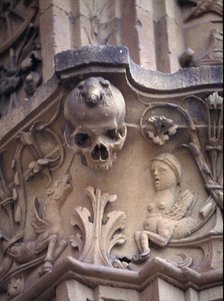University of Salamanca, detail of the decoration in the first part of the façade with frog perch…