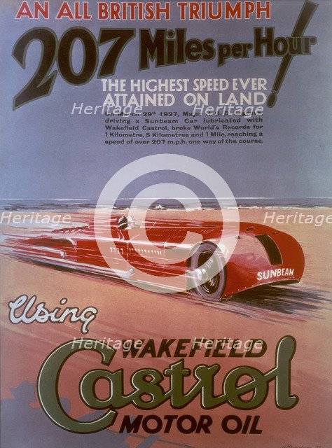 Poster advertising Castrol, featuring a Sunbeam car, (c1927?). Artist: Unknown