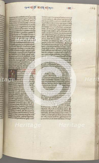Fol. 184r, Ezra II, historiated initial E, a priest censing an altar, c. 1275-1300. Creator: Unknown.