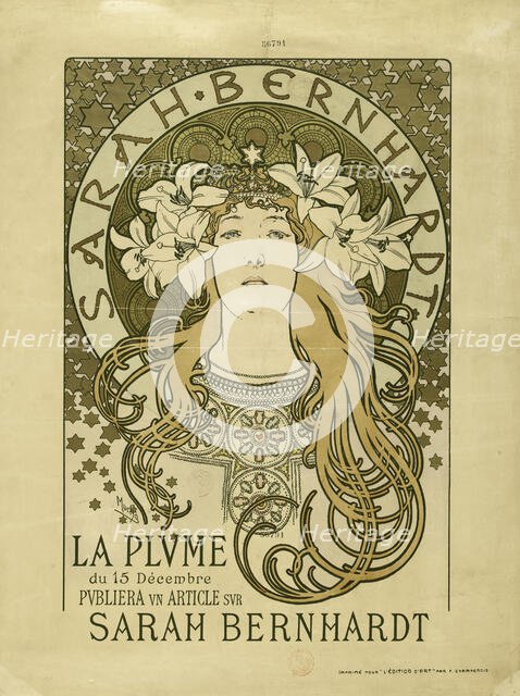 Sarah Bernhardt. La Plume, ca 1897. Creator: Mucha, Alfons Marie (1860-1939).
