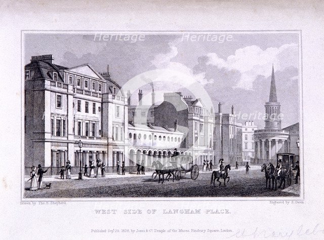 Langham Place, Marylebone, London, 1828. Artist: Samuel Owen