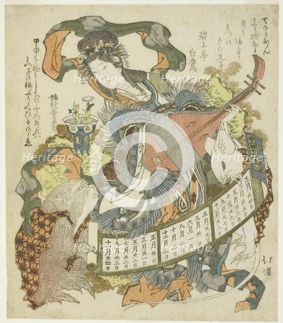 Benzaiten with monkey and rat, 1828. Creator: Totoya Hokkei.