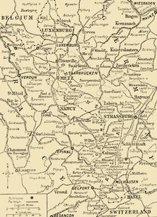 Map showing the border between France and Germany, First World War, c1915, (c1920). Creator: Unknown.