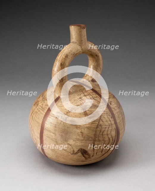 Globular Stirrup Vessel with Depicting Abstract Animals, Possibly Overpainted, 100 B.C./A.D. 500. Creator: Unknown.