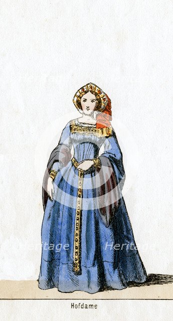 Lady-in-waiting, costume design for Shakespeare's play, Henry VIII, 19th century. Artist: Unknown