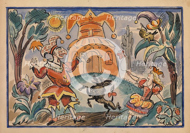 Illustration for War of Petrushka and Stepka-Rastrepka by Evgeni Schwartz, 1925. Artist: Radakov, Alexei Alexandrovich (1877-1942)