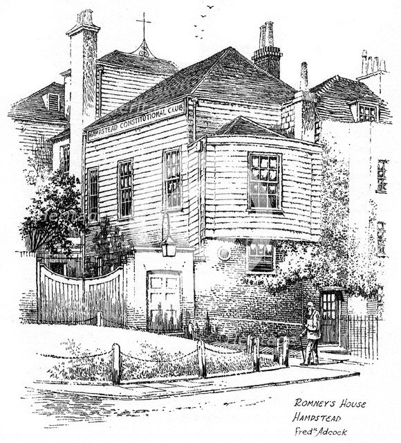 George Romney's house, Hampstead, London,1912. Artist: Frederick Adcock
