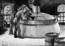 Adding hops to boiling beer in an American brewery, 1885 Artist: Unknown