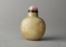 Jade snuff bottle with incised characters, China, Qing dynasty, 1644-1911. Creator: Unknown.