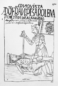 Death of Francisco Pizarro at the hands of Diego de Almagro, illustration from the book 'Nueva Cr…