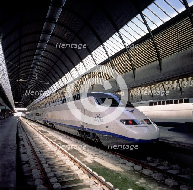 AVE train in the Santa Justa station in Seville.