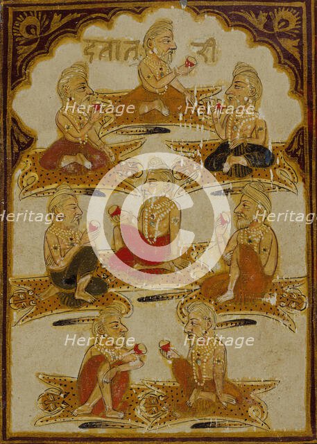Eight Yogis, Number Eight of the Ishana Suit, Playing Card from a 32-Suit Dashavatara..., c1800. Creator: Unknown.