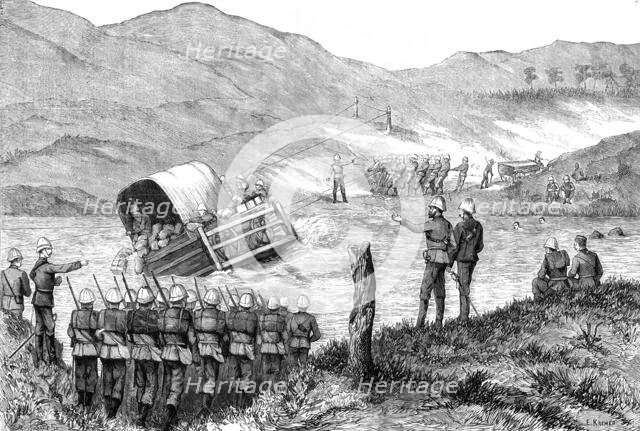 The Transvaal War: capsizing of the pont on the Incangua River, near Newcastle, 1881.  Creator: W. I. Mosses.