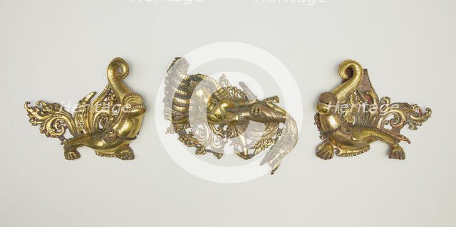 Set of Three Shrine Ornaments with Two Crocodiles (Makara) and a Serpent King..., 16th/17th cent. Creator: Unknown.