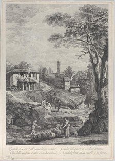 Landscape with shepherds, houses and a tower in the distance, 1760-70. Creator: Fabio Berardi.
