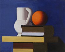 Still Life with White Jar, Orange and Book. Blue Background, 1932-1933. Creator: Vilhelm Lundstrom.