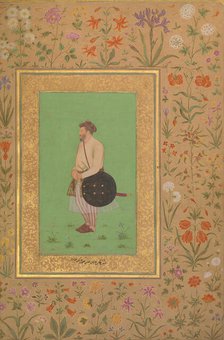 Portrait of Khan Dauran Bahadur Nusrat Jang, Folio from the Shah Jahan Album, verso: ca. 1640. Creator: Murad.