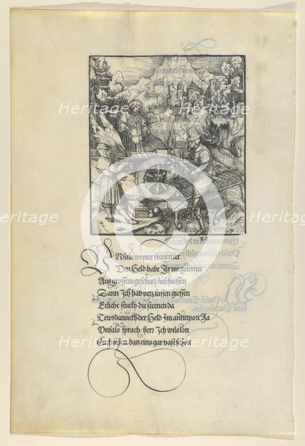 Unfalo Endangering Theuerdanck While Firing a Cannon, from Theuerdanck, 1517. Creator: Hans Schäufelein the Elder.