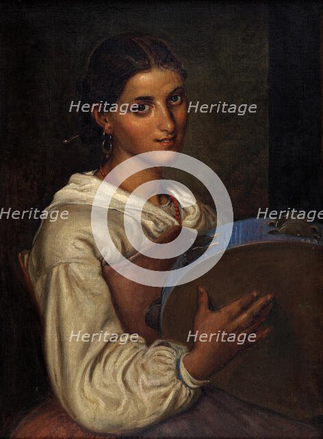 Italian girl with a blue tambourine, n.d. (after 1860). Creator: Wilhelm Marstrand.