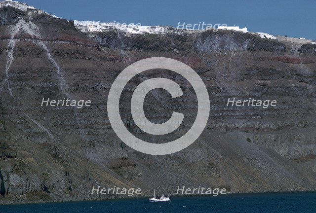 Cliffs inside the crater of the volcano on Santorini, 15th century BC. Artist: Unknown